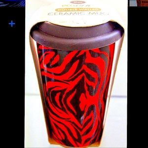 ECO ONE REUSE ME TRAVEL MUG TIGER BROWN SILICON LID COFFEE 10 OZ